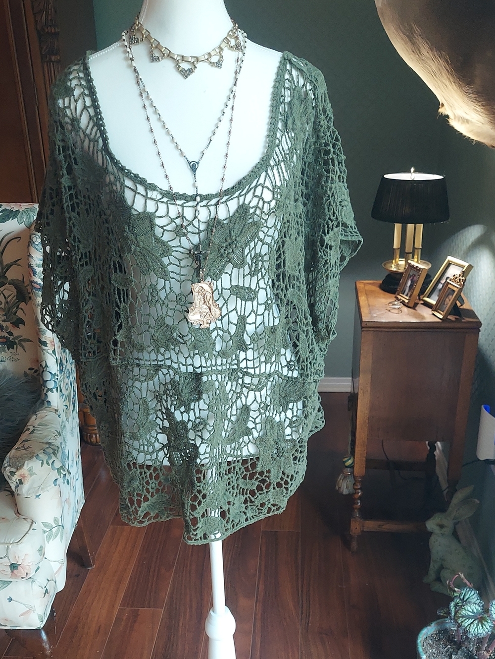 Lane Bryant Olive Green Crochet Beach Cover-Up